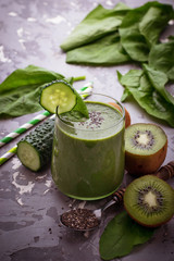 Fresh spinach smoothie with kiwi and cucumber