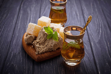 Arabic tea with turkish delight and halva