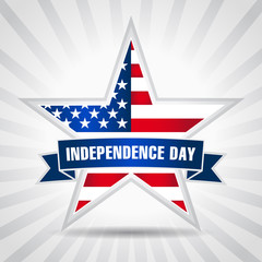 Independence day USA star ribbon. American Independence Day background with star in national flag colors. 4th of July