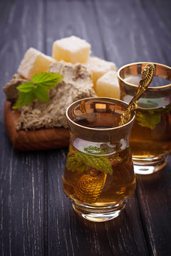 Arabic tea with turkish delight and halva
