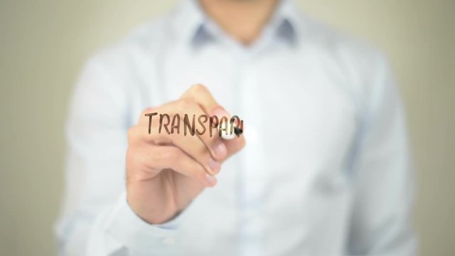 Transparency,  Man writing on transparent screen