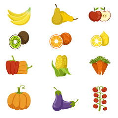 Fresh Fruits And Vegetables Icon Set