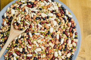 legumes in a dish, close up, background.