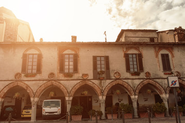 Historic building in Italy.Toning. Soft focus. vintage. City of Arona.
