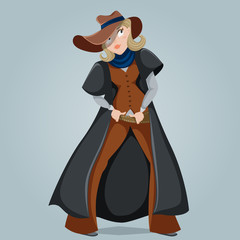 Cowgirl. Funny cartoon character. Vector illustration in retro style