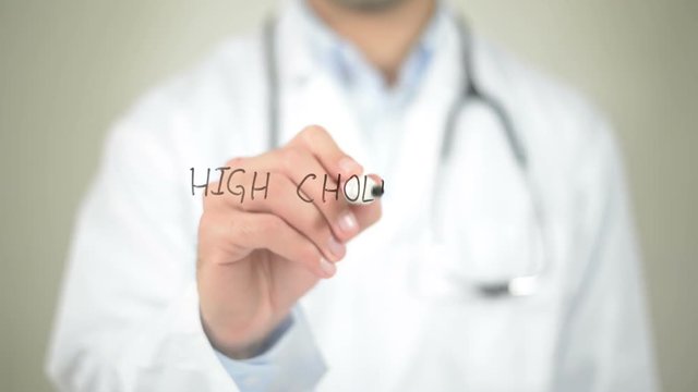 High Cholesterol,Doctor writing on transparent screen