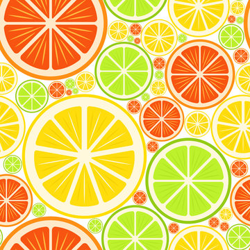 Colorful seamless background. Orange and lemon slices. Vector illustration. 