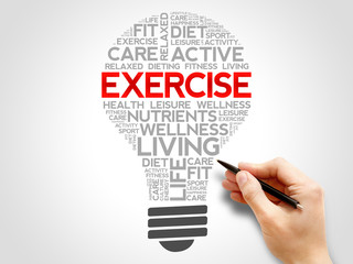 EXERCISE bulb word cloud, health concept