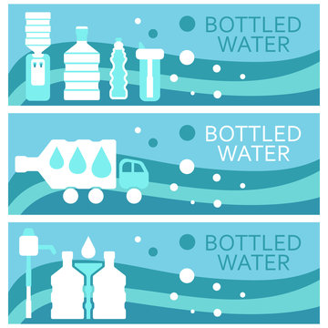 Set of banners for theme bottled water flat design. Vector illus