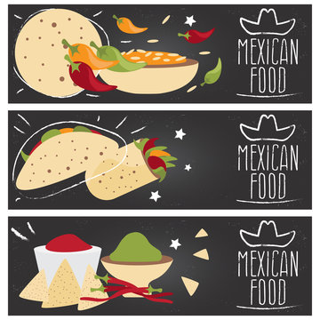 Set of banners for theme mexican cuisine with different tastes f