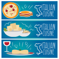 Set of banners for theme italian cuisine with different tastes f