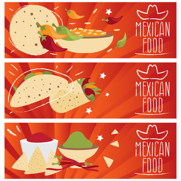 Set of banners for theme mexican cuisine with different tastes f
