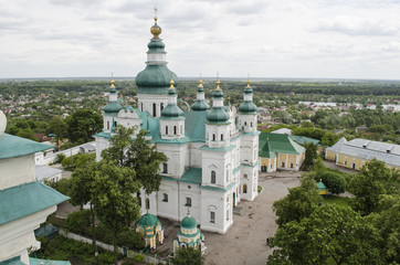 Fototapeta na wymiar Holy Trinity Cathedral in Chernihiv, Ukraine. View from the belfry 