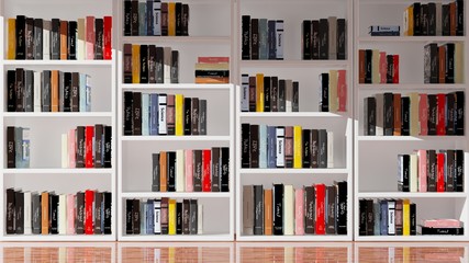 Wall bookcase full of books, 3d rendering © viperagp