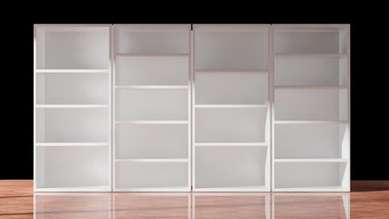 Empty bookcase on black, 3d rendering