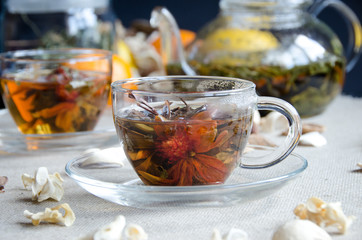 two cups green tea glass