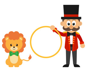 cartoon circus man and circus lion vector