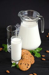 milk and cakes with almonds