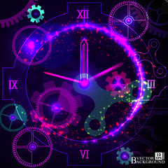 Composition of gears, clock elements, dials and dynamic swirly l