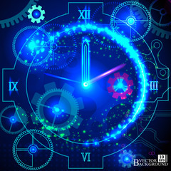 Obraz premium Composition of gears, clock elements, dials and dynamic swirly l