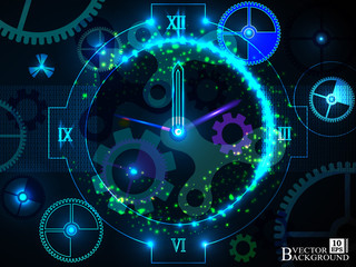 Composition of gears, clock elements, dials and dynamic swirly l