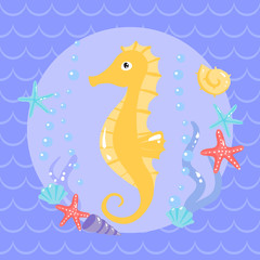 Cute cuttle with seasters and shells