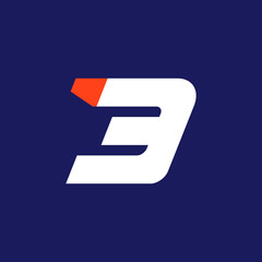Number three logo. Sport number logo.