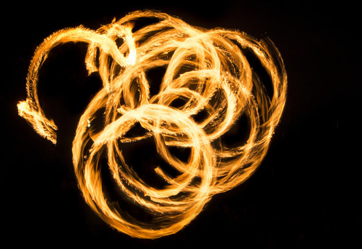 Fire long exposure isolated on black background