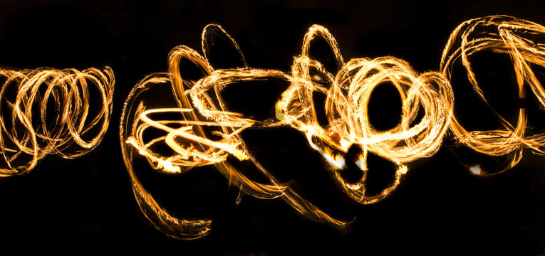 Fire long exposure isolated on black background