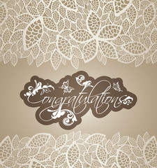 Congratulations greeting card floral swirls with lace leaves bor
