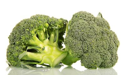 Fresh broccoli close-up isolated on white.
