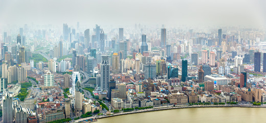 Aerial panorama of Shanghai city centre