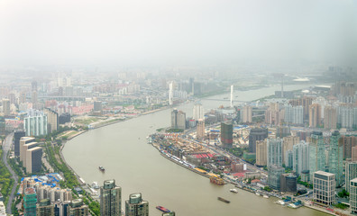 Aerial view of the Huangpu River in Shanghai