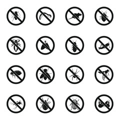 No insect sign icons set, simple style