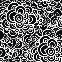 Obraz premium Seamless abstract hand-drawn pattern, clouds background. Black-white.