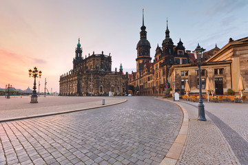 View of the royal palace and cathedral in the old town of Dresden, Germany.