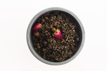 Chinese tea with rose buds