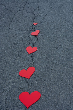 Red hearts on the street