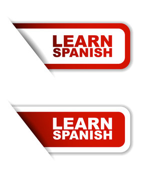 red vector set paper stickers learn spanish