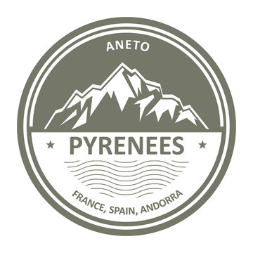 Pyrenees Mountains - Snowbound Aneto peak round stamp