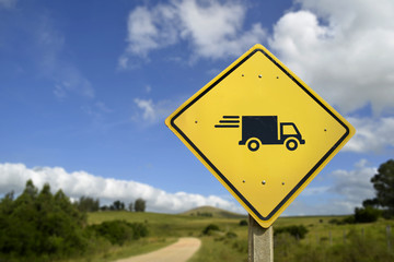 Fast shipping everywhere road sign with truck icon