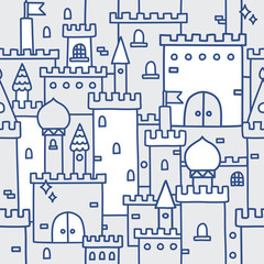 Fototapeta premium Hand drawn castle doodle tower vector pattern