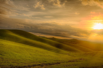 Dramatic sunset light in Tuscany near Siena
