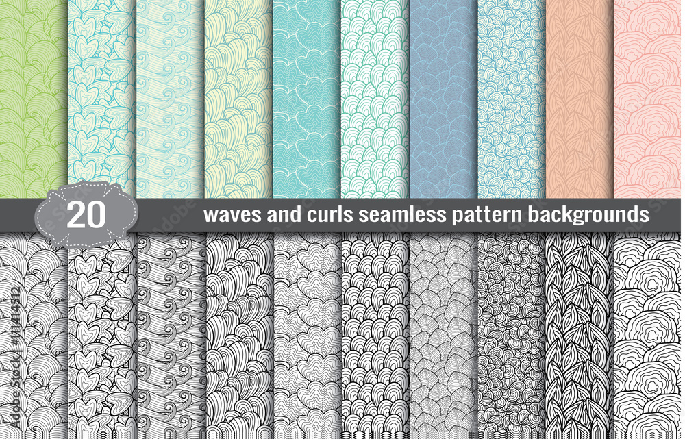 Wall mural waves and curls seamless pattern.pattern swatches included for illustrator user, pattern swatches in