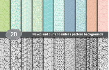 waves and curls seamless pattern.Pattern swatches included for illustrator user, pattern swatches included in file, for your convenient use, abstract seamless pattern. vector
