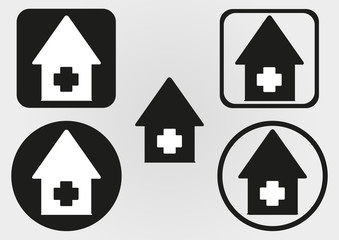 Set house icon with a cross. Circle, square with rounded corners