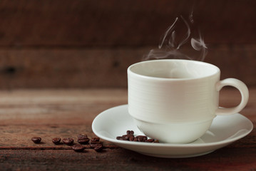 Coffee cup on a wooden table.