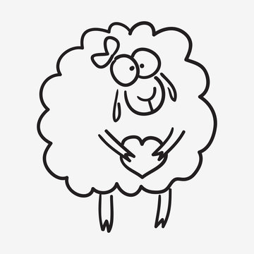 cute sketch doodle sheep isoleted on white background
