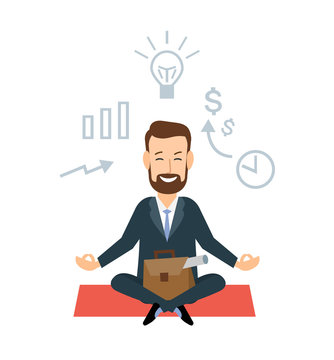 business man sitting and relaxing in yoga pose lotus isolated on whitet background