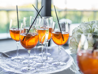 Glasses of wine. Banquet service.
